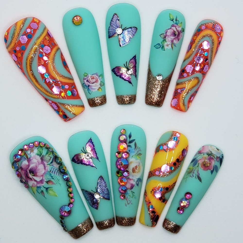 Gel Press On Nails " Tiffany's Garden "